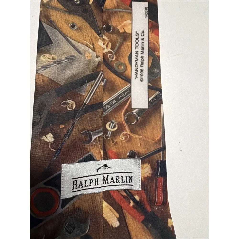 Vintage Ralph Marlin 1996 Handyman Tools Novelty Tie Mens Brown Construction USA